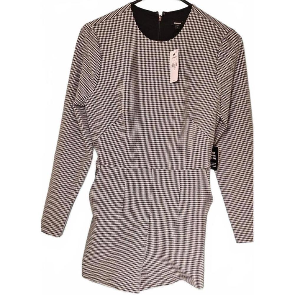Express Black and White Houndstooth‎ Long Sleeve Romper Size 2 NWT